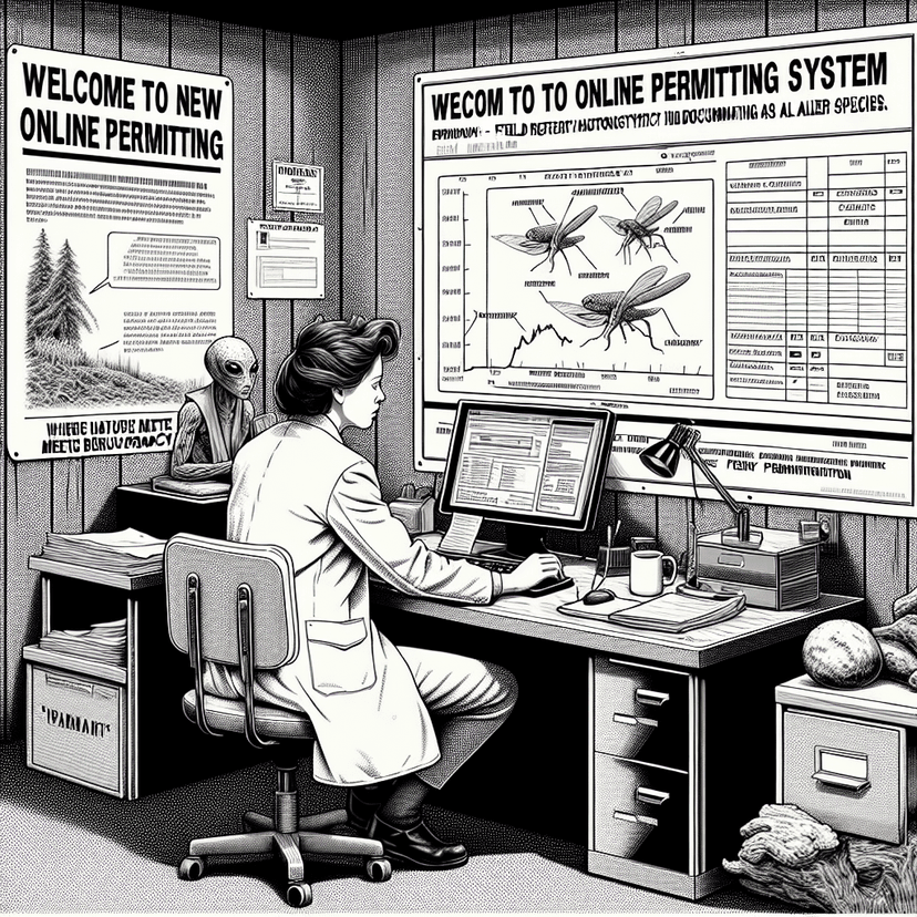 Human engages in digital submission ritual to secure environmental approval; process celebrated as modern advancement.